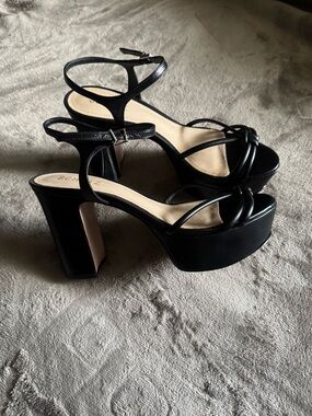 SCHUTZ Black Knot-Front Platform Ankle-Strap Heels